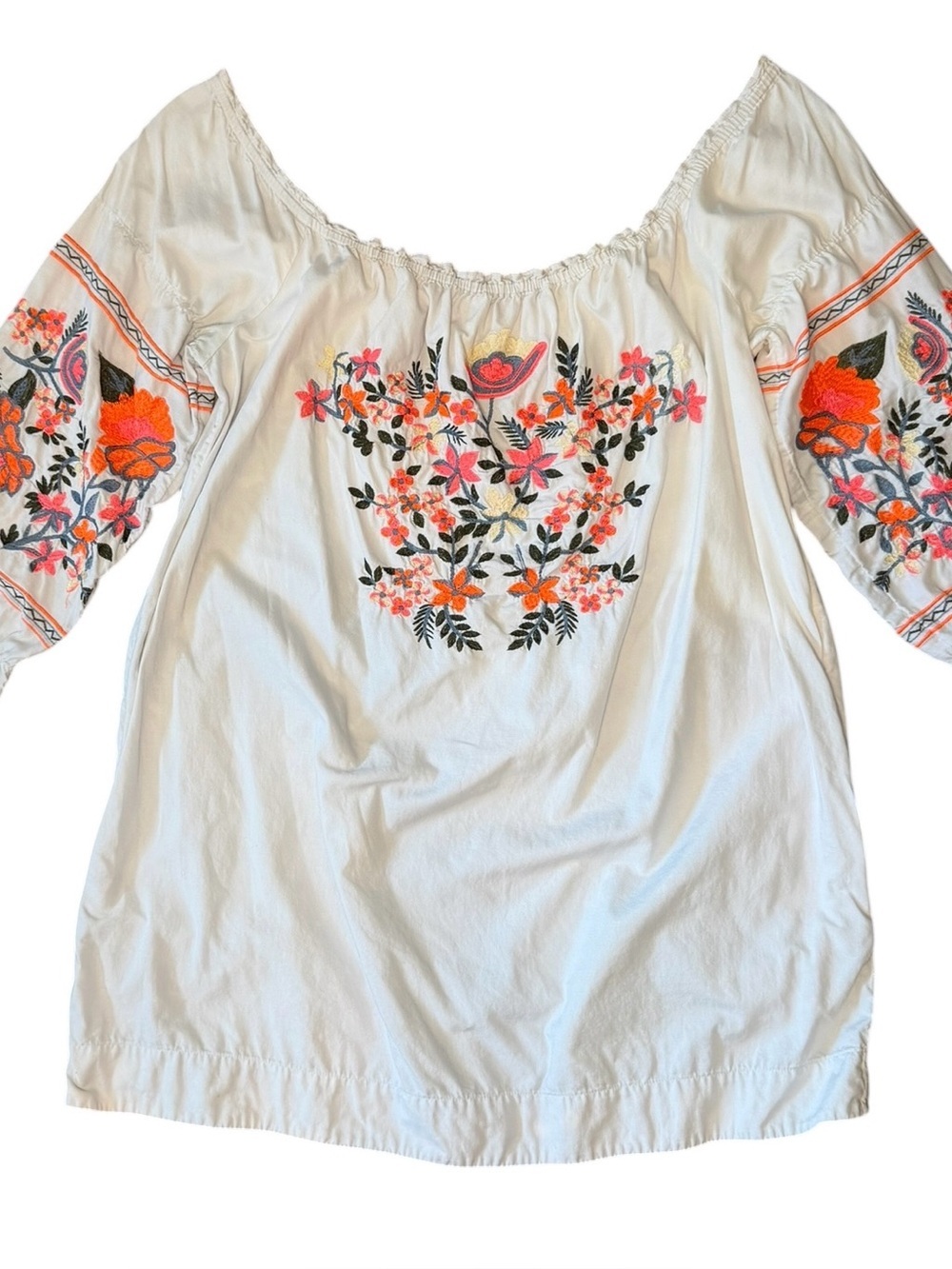 Free People Fleur Du Jour Embroidered Peasant Mini Dress Boho Floral Tunic L - Picture 9 of 16